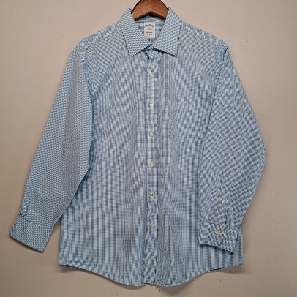 Brooks Brothers 1818 16 32/33 Dress Shirt Cotton Regular Fit Check Large